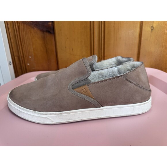 OluKai Womens Pehuea Heu Slip On Shoe Size 8 Tan Leather Sherpa Shearling Loafer - Picture 7 of 11